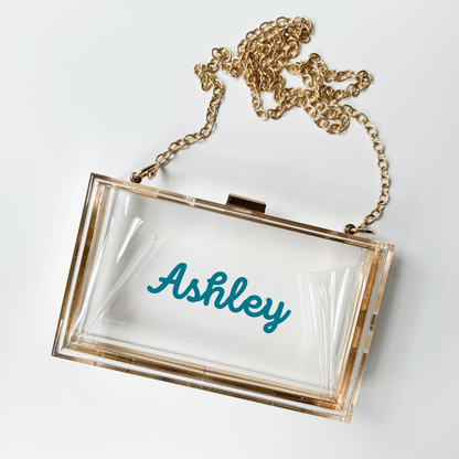 Acrylic Luxury Gold Clear Stadium Bag with Custom Script Name