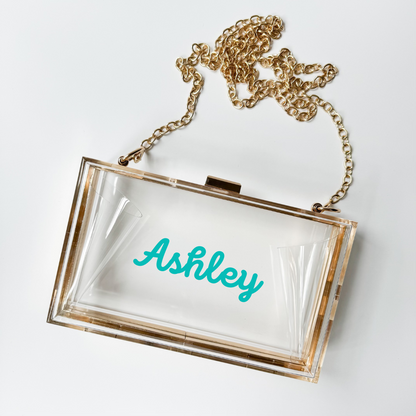 Acrylic Luxury Gold Clear Stadium Bag with Custom Script Name