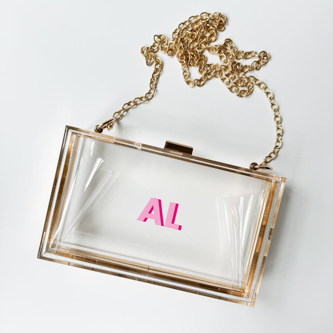 Acrylic Luxury Gold Clear Stadium Bag with Custom Shadow Monogram