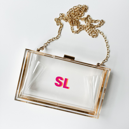 Acrylic Luxury Gold Clear Stadium Bag with Custom Shadow Monogram