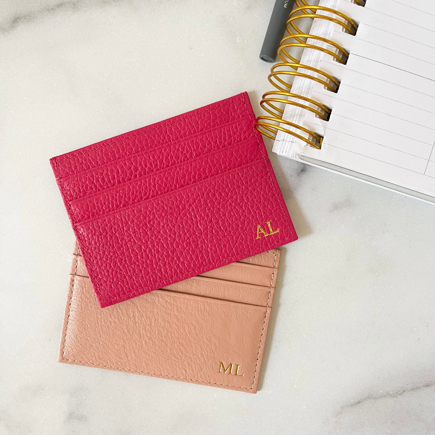 Custom Monogram Leather Wallet Cardholder Gold Stamping