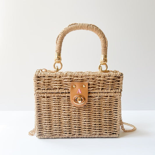 Rattan Straw Summer Tote Bag Crossbody with Monogram