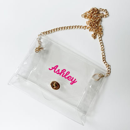 Custom Clear Stadium Bag with Adjustable Strap Script Name