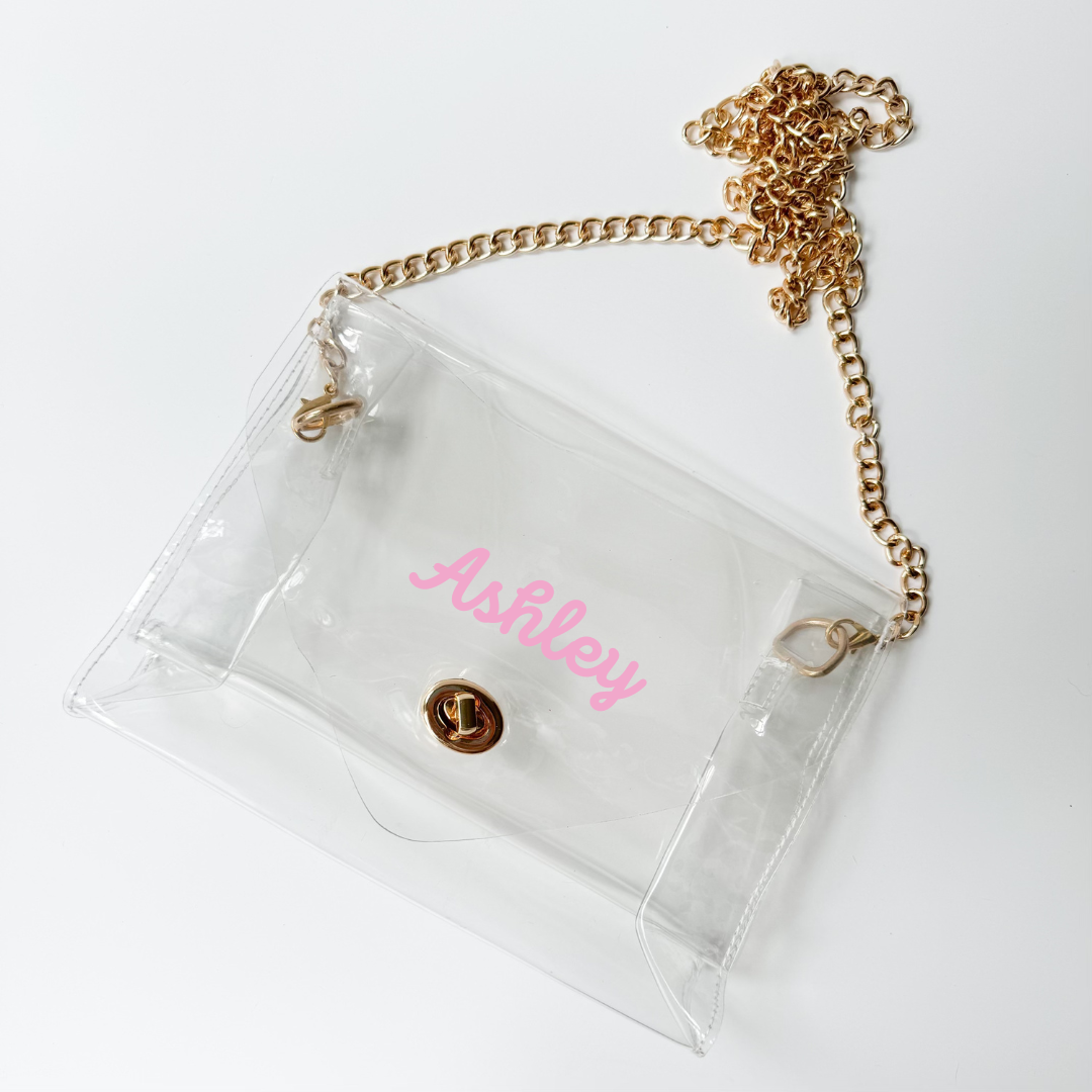 Custom Clear Stadium Bag with Adjustable Strap Script Name